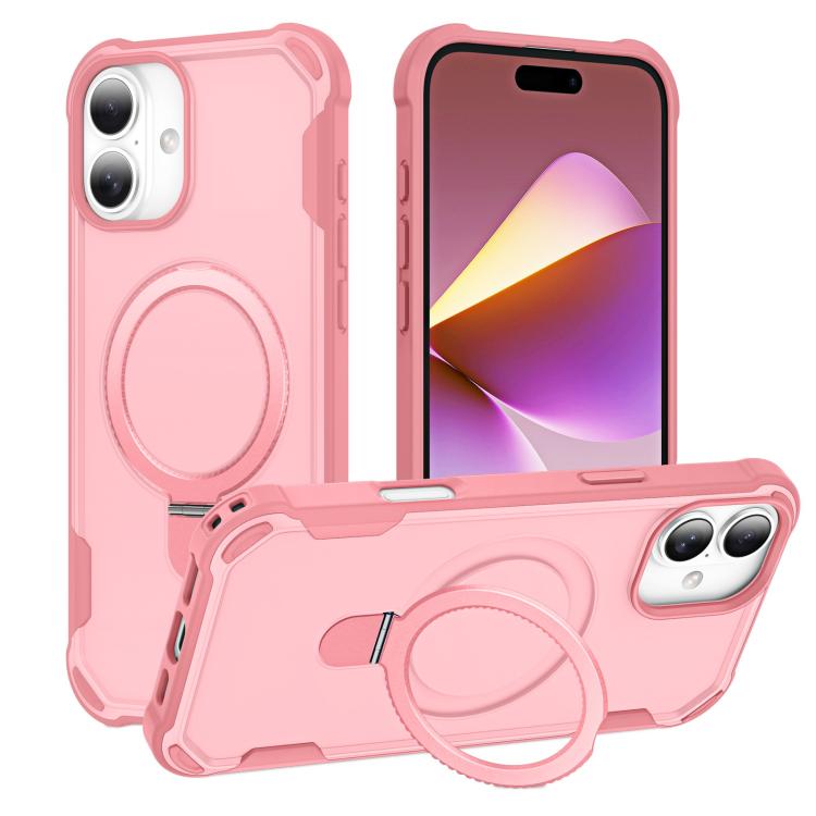 

For iPhone 16 Yingcai Gears MagSafe Holder Shockproof Phone Case(Pink)