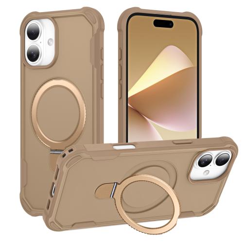 

For iPhone 16 Yingcai Gears MagSafe Holder Shockproof Phone Case(Brown)