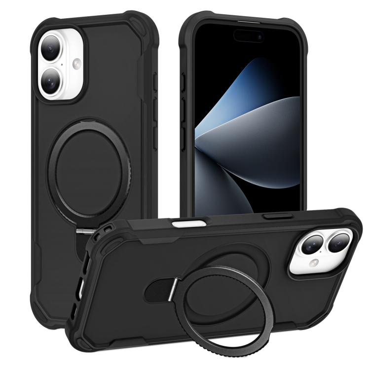 

For iPhone 16 Yingcai Gears MagSafe Holder Shockproof Phone Case(Black)