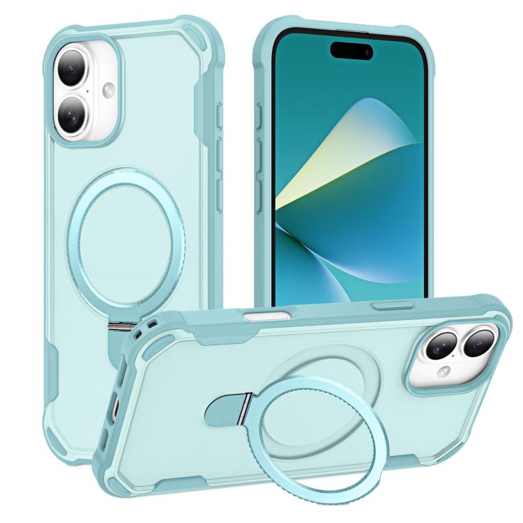

For iPhone 16 Plus Yingcai Gears MagSafe Holder Shockproof Phone Case(Blue)