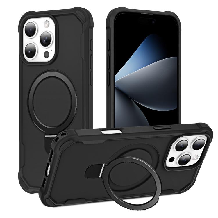 

For iPhone 16 Pro Yingcai Gears MagSafe Holder Shockproof Phone Case(Black)