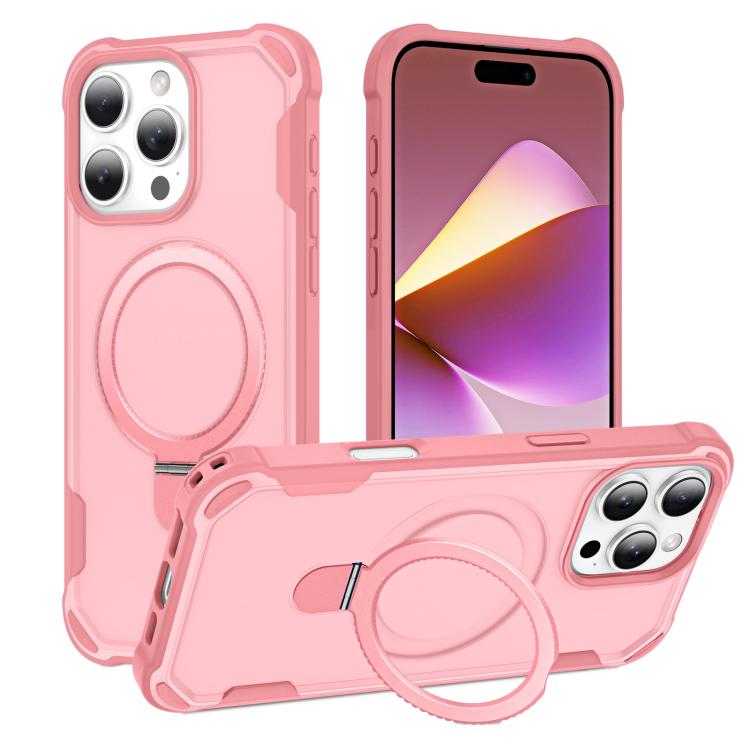 

For iPhone 16 Pro Max Yingcai Gears MagSafe Holder Shockproof Phone Case(Pink)
