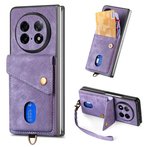 

For OPPO Find N5 Retro Card Wallet Fold Leather Phone Case with Strap(Purple)