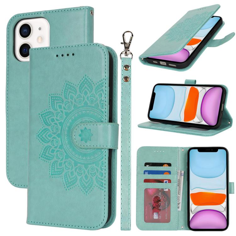 

For iPhone 11 Double Fold Printed Embossing Leather Phone Case(Mint Green)
