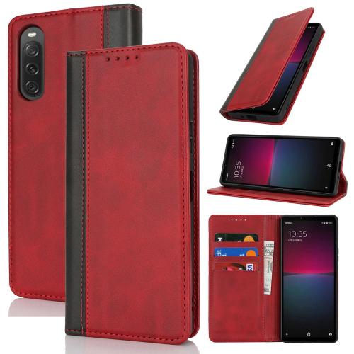 

For Sony Xperia 10 VI Calf Texture Color Stitching Leather Phone Case(Red Black)