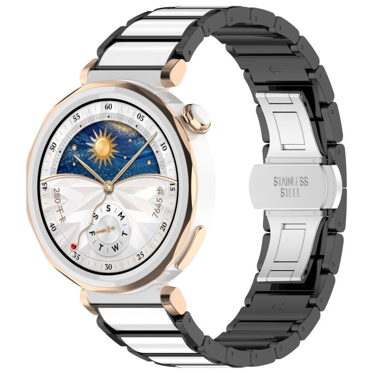 

18mm Zinc Alloy Butterfly Buckle Ceramic White Metal Watch Band(Black+White)