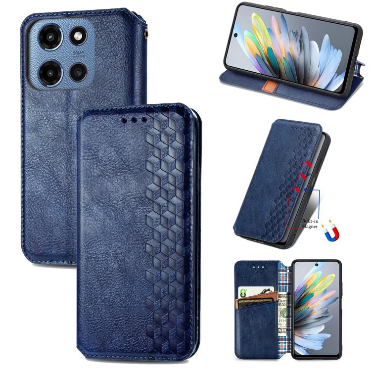 

For Motorola Moto G 2025 Cubic Grid Pressed Magnetic Leather Phone Case(Blue)
