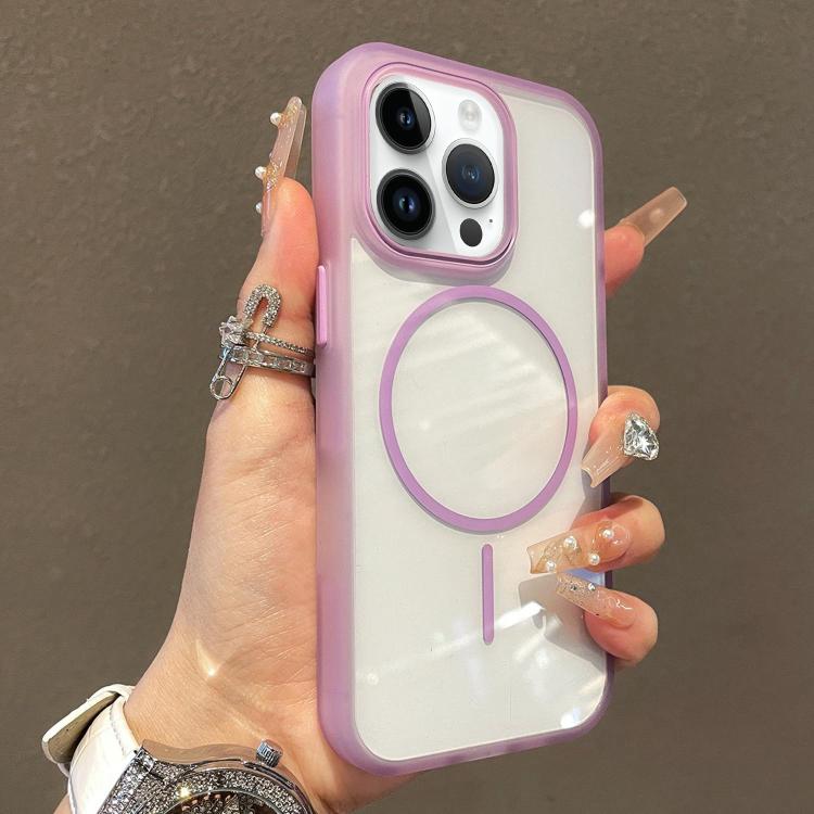 

For iPhone 12 Pro Max Translucent Armor MagSafe N52 Thin Circle Phone Case(Transparent Purple)