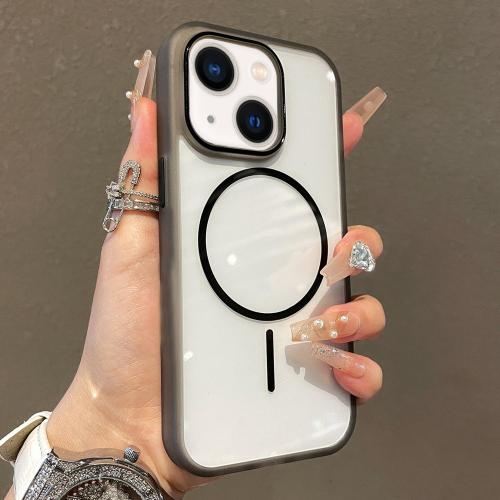 

For iPhone 14 Plus Translucent Armor MagSafe N52 Thin Circle Phone Case(Transparent Black)
