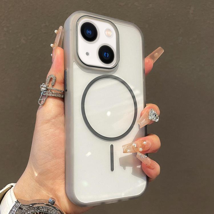 

For iPhone 15 Translucent Armor MagSafe N52 Thin Circle Phone Case(Transparent Grey)