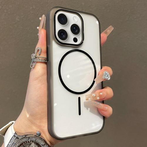 

For iPhone 15 Pro Translucent Armor MagSafe N52 Thin Circle Phone Case(Transparent Black)