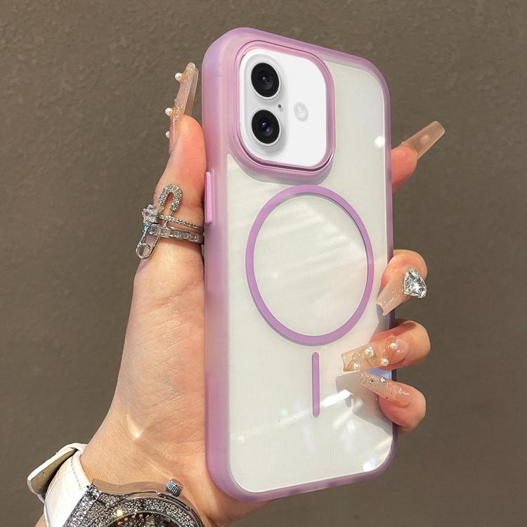

For iPhone 16 Translucent Armor MagSafe N52 Thin Circle Phone Case(Transparent Purple)