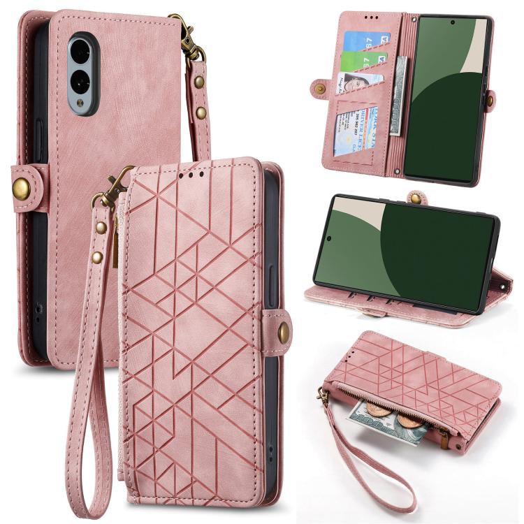

For Fujitsu Arrows We2 / F-52E Geometric Zipper Wallet Side Buckle Leather Phone Case(Pink)