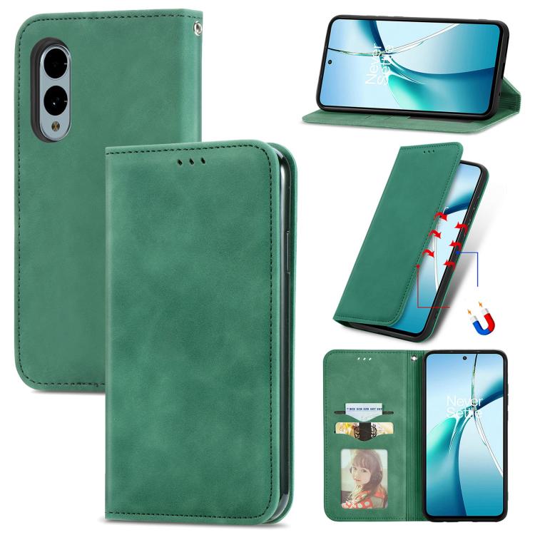 

For Fujitsu Arrows We2 / F-52E Retro Skin Feel Magnetic Flip Leather Phone Case(Green)