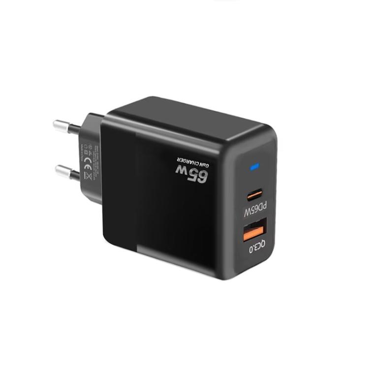 

GaN PD 45W + QC3.0 USB Fully Compatible Protocol Charger，EU Plug(Black)