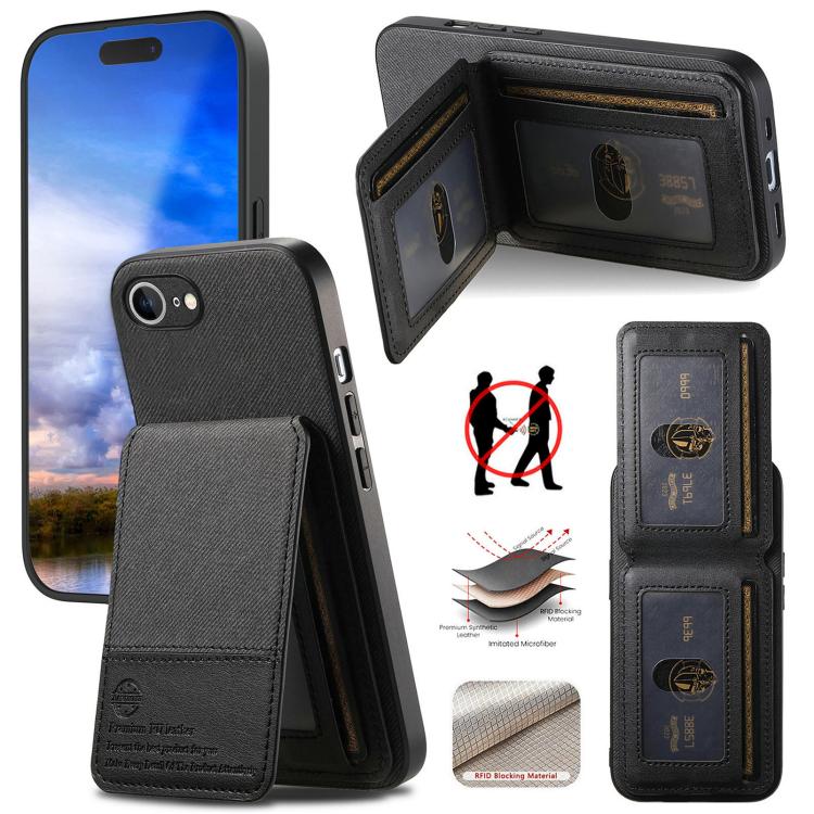 

For iPhone 16e Twill Fabric Leather Vertical Flip RFID Card Bag Phone Case(Black)