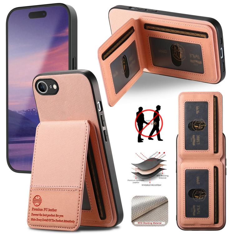 

For iPhone 16e Twill Fabric Leather Vertical Flip RFID Card Bag Phone Case(Pink)