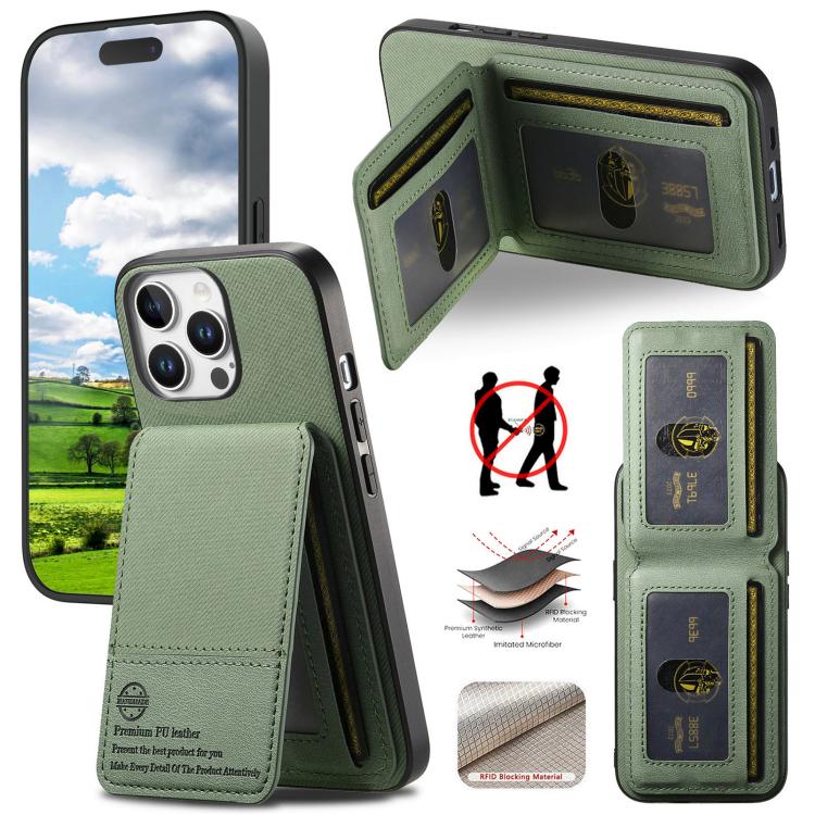 

For iPhone 16 Pro Twill Fabric Leather Vertical Flip RFID Card Bag Phone Case(Green)
