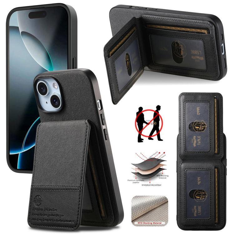 

For iPhone 14 Twill Fabric Leather Vertical Flip RFID Card Bag Phone Case(Black)