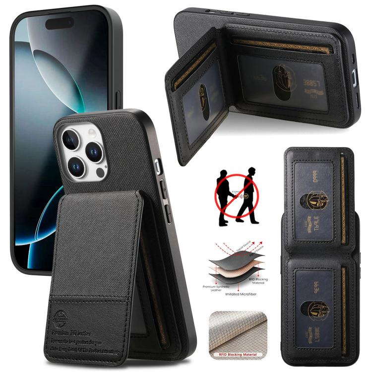 

For iPhone 12 Pro Twill Fabric Leather Vertical Flip RFID Card Bag Phone Case(Black)