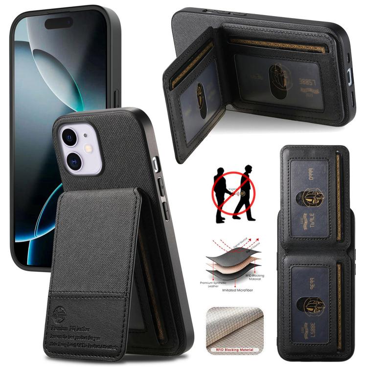 

For iPhone 11 Twill Fabric Leather Vertical Flip RFID Card Bag Phone Case(Black)