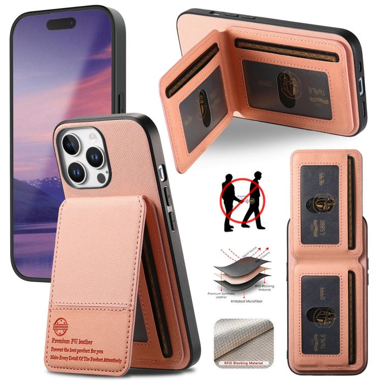 

For iPhone 11 Pro Twill Fabric Leather Vertical Flip RFID Card Bag Phone Case(Pink)