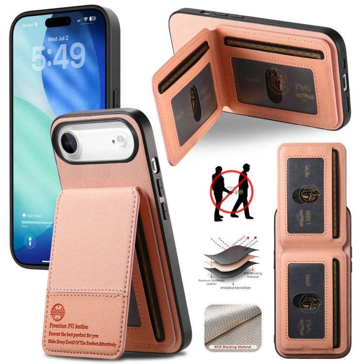 

For iPhone Air Twill Fabric Leather Vertical Flip RFID Card Bag Phone Case(Pink)