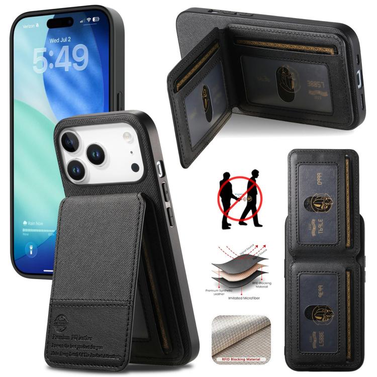 

For iPhone 17 Pro Max Twill Fabric Leather Vertical Flip RFID Card Bag Phone Case(Black)