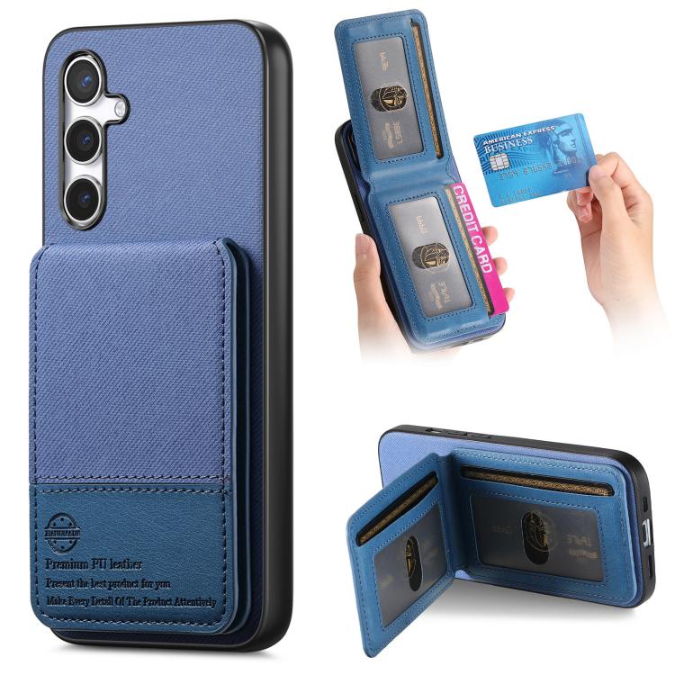 

For Samsung Galaxy S25+ 5G Twill Fabric Leather Vertical Flip RFID Card Bag Phone Case(Blue)