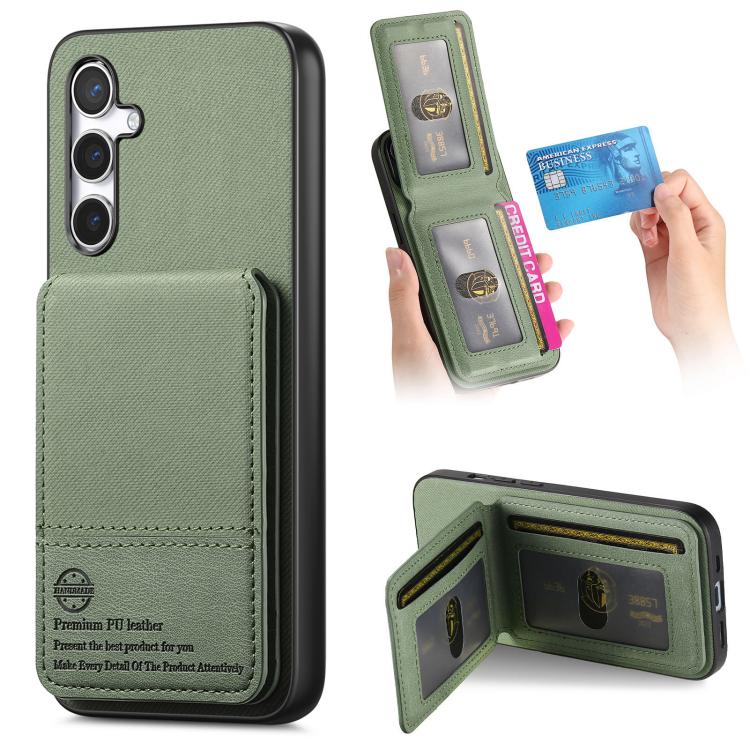 

For Samsung Galaxy S24 FE 5G Twill Fabric Leather Vertical Flip RFID Card Bag Phone Case(Green)