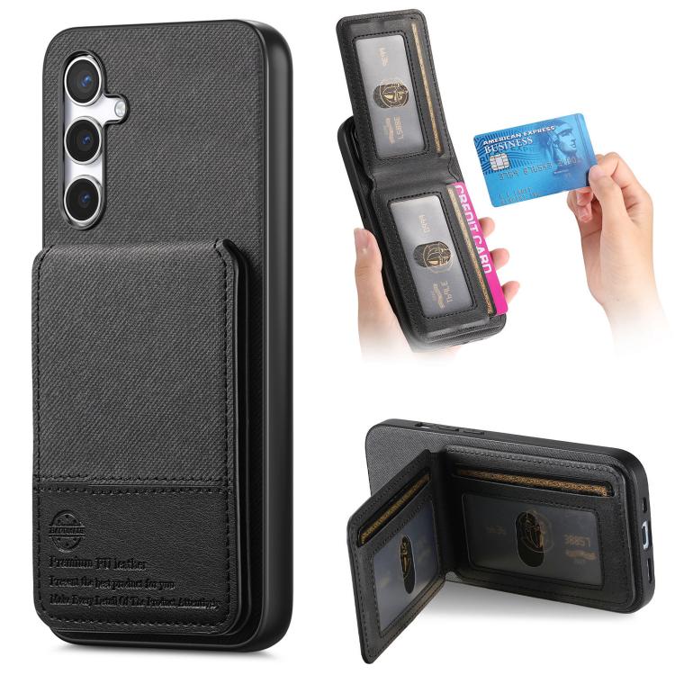 

For Samsung Galaxy S24 FE 5G Twill Fabric Leather Vertical Flip RFID Card Bag Phone Case(Black)