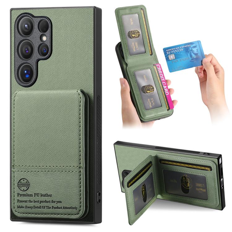 

For Samsung Galaxy S24 Ultra 5G Twill Fabric Leather Vertical Flip RFID Card Bag Phone Case(Green)