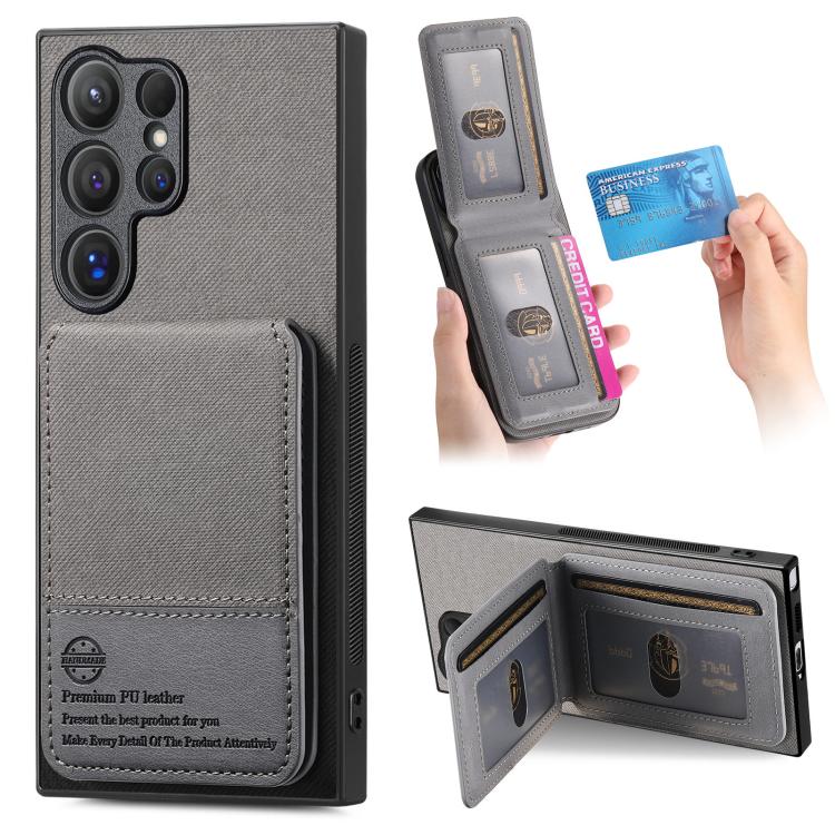 

For Samsung Galaxy S24 Ultra 5G Twill Fabric Leather Vertical Flip RFID Card Bag Phone Case(Gray)