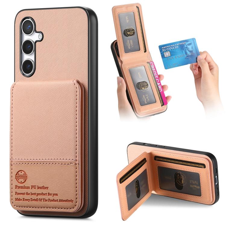 

For Samsung Galaxy S24+ 5G Twill Fabric Leather Vertical Flip RFID Card Bag Phone Case(Pink)