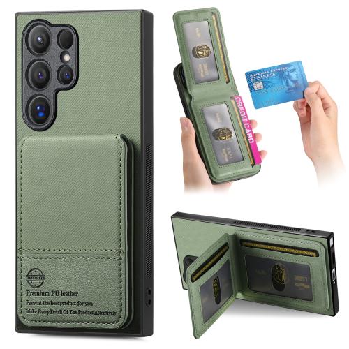 

For Samsung Galaxy S23 Ultra 5G Twill Fabric Leather Vertical Flip RFID Card Bag Phone Case(Green)