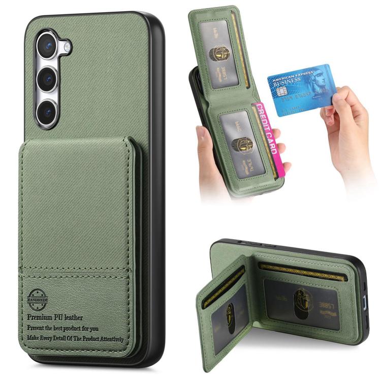 

For Samsung Galaxy S22+ 5G Twill Fabric Leather Vertical Flip RFID Card Bag Phone Case(Green)