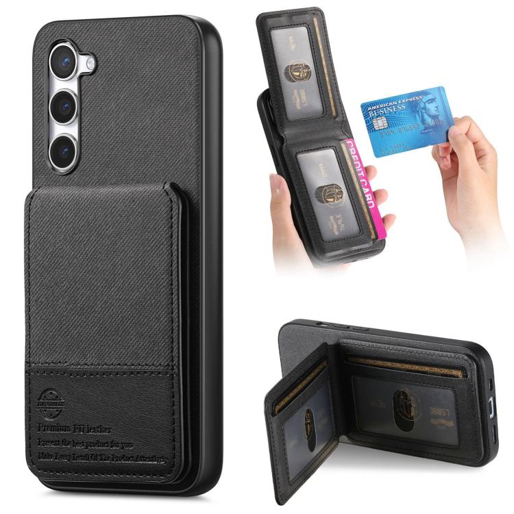 

For Samsung Galaxy S22+ 5G Twill Fabric Leather Vertical Flip RFID Card Bag Phone Case(Black)