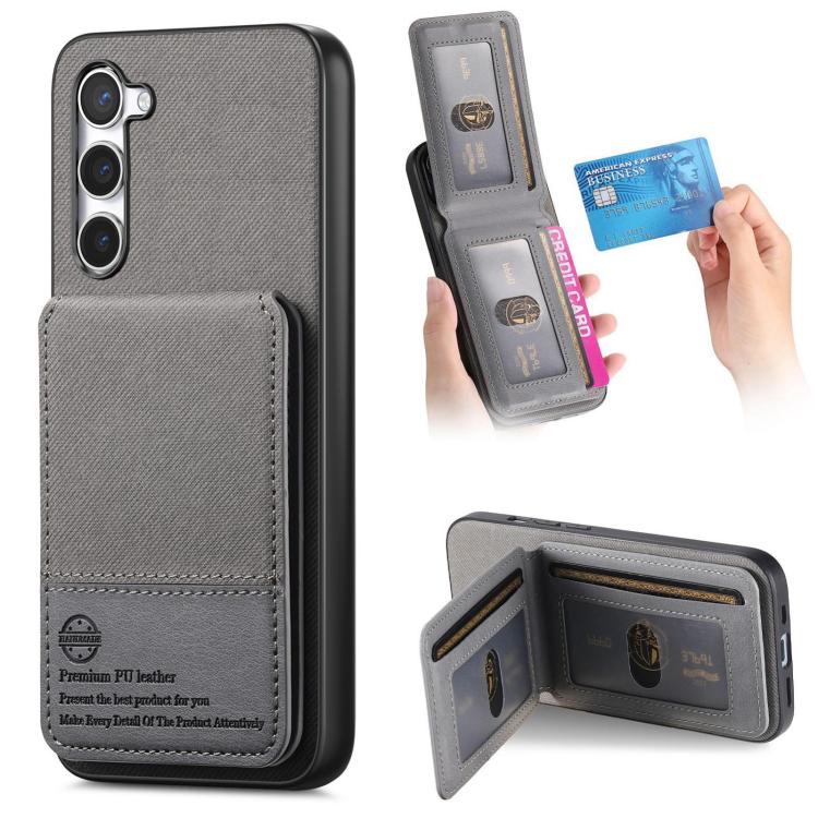 

For Samsung Galaxy S22 5G Twill Fabric Leather Vertical Flip RFID Card Bag Phone Case(Gray)