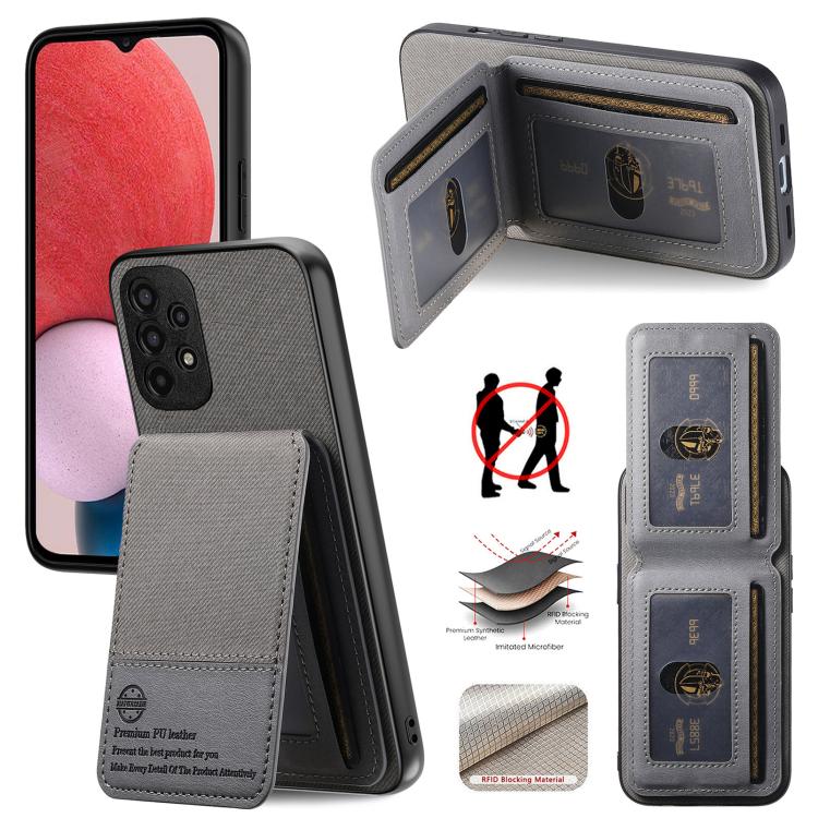 

For Samsung Galaxy S21 Ultra 5G Twill Fabric Leather Vertical Flip RFID Card Bag Phone Case(Gray)
