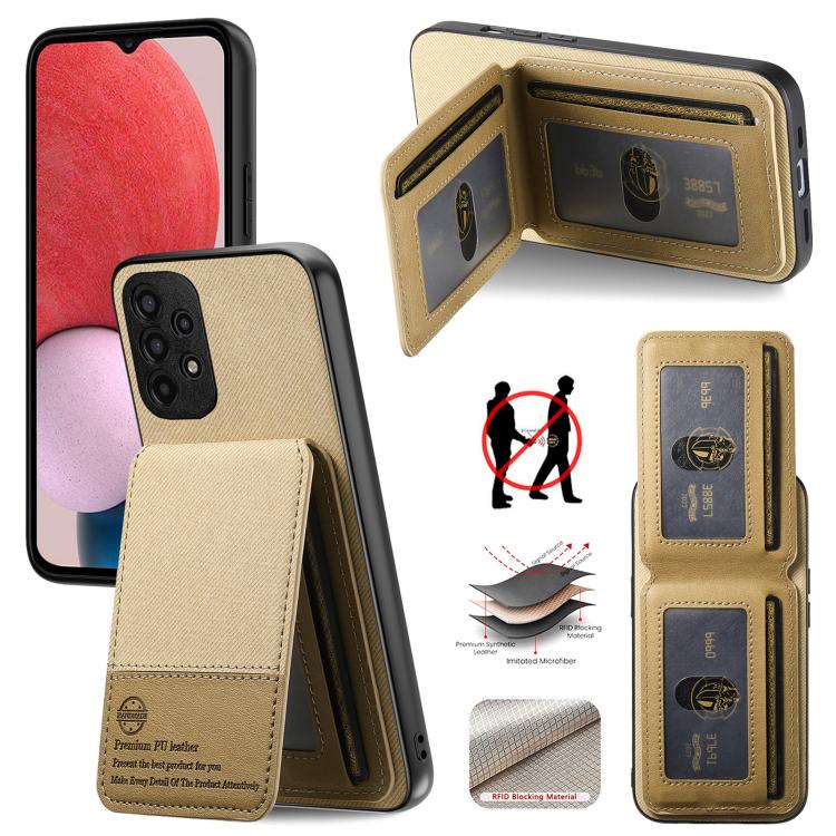 

For Samsung Galaxy S21 Ultra 5G Twill Fabric Leather Vertical Flip RFID Card Bag Phone Case(Khaki)