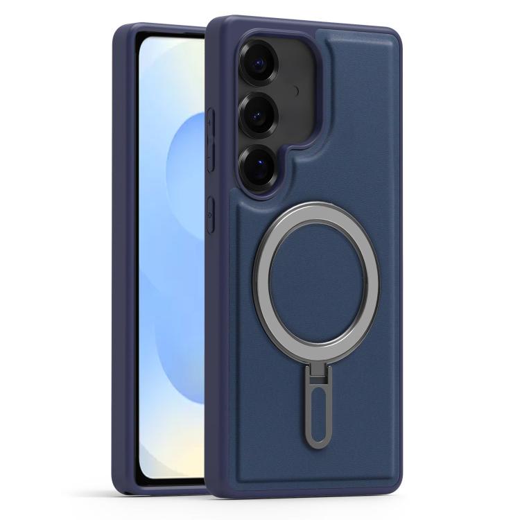 

For Samsung Galaxy S25 5G Silver Shield MagSafe Holder Shockproof Phone Case(Blue)