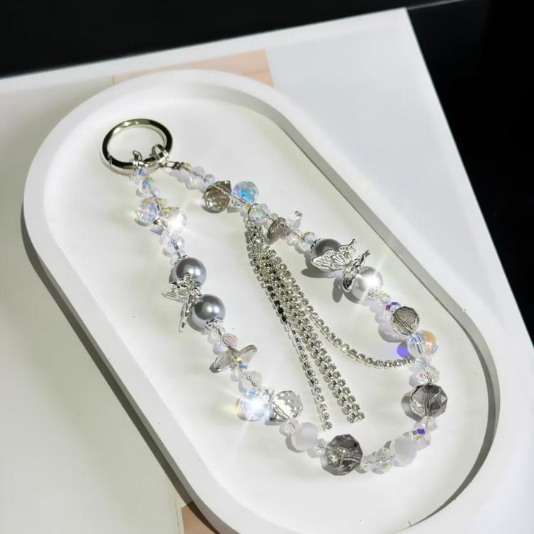 

Alloy Butterfly Tassel Beads Mobile Phone Chain(Grey)