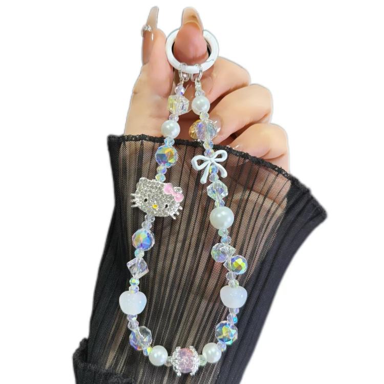 

Alloy Double Layer Kitten Tassel Beads Mobile Phone Chain(White)