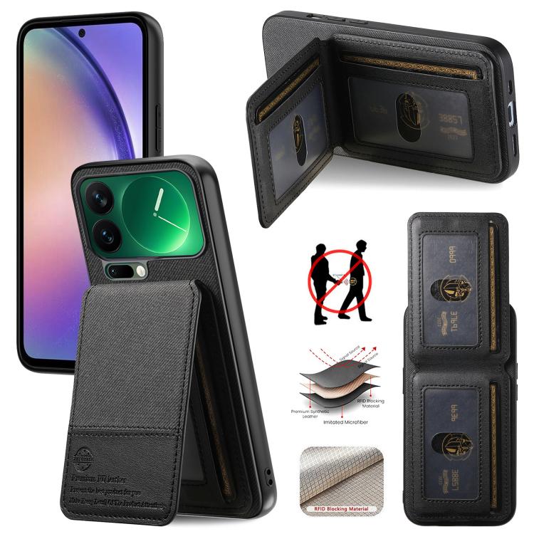 

For Xiaomi 17 Pro Max Twill Fabric Leather Vertical Flip RFID Card Bag Phone Case(Black)