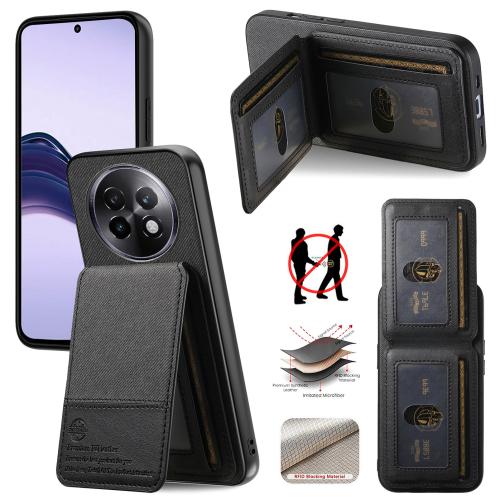 

For Realme 14 Pro+ Twill Fabric Leather Vertical Flip RFID Card Bag Phone Case(Black)