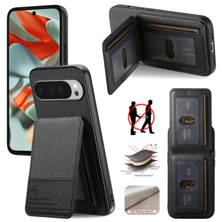 

For Google Pixel 10 Pro XL Twill Fabric Leather Vertical Flip RFID Card Bag Phone Case(Black)