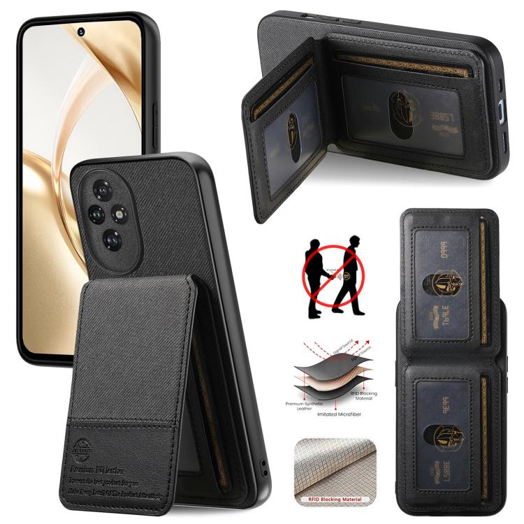

For Honor 300 Ultra Twill Fabric Leather Vertical Flip RFID Card Bag Phone Case(Black)
