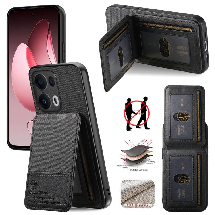 

For OPPO Reno13 Pro Global Twill Fabric Leather Vertical Flip RFID Card Bag Phone Case(Black)