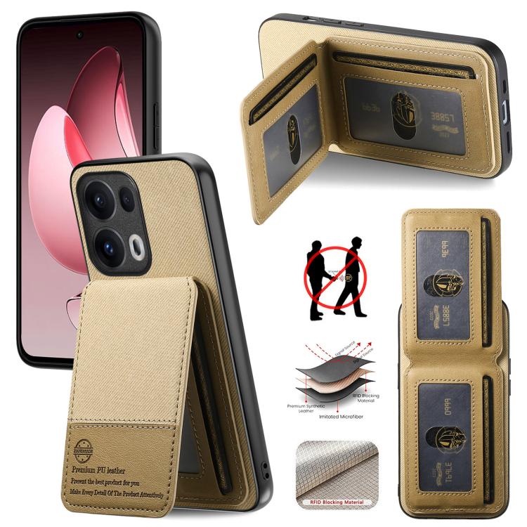 

For OPPO Reno13 Global Twill Fabric Leather Vertical Flip RFID Card Bag Phone Case(Khaki)