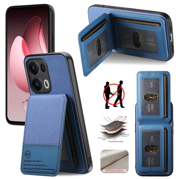 

For OPPO Reno13 Global Twill Fabric Leather Vertical Flip RFID Card Bag Phone Case(Blue)